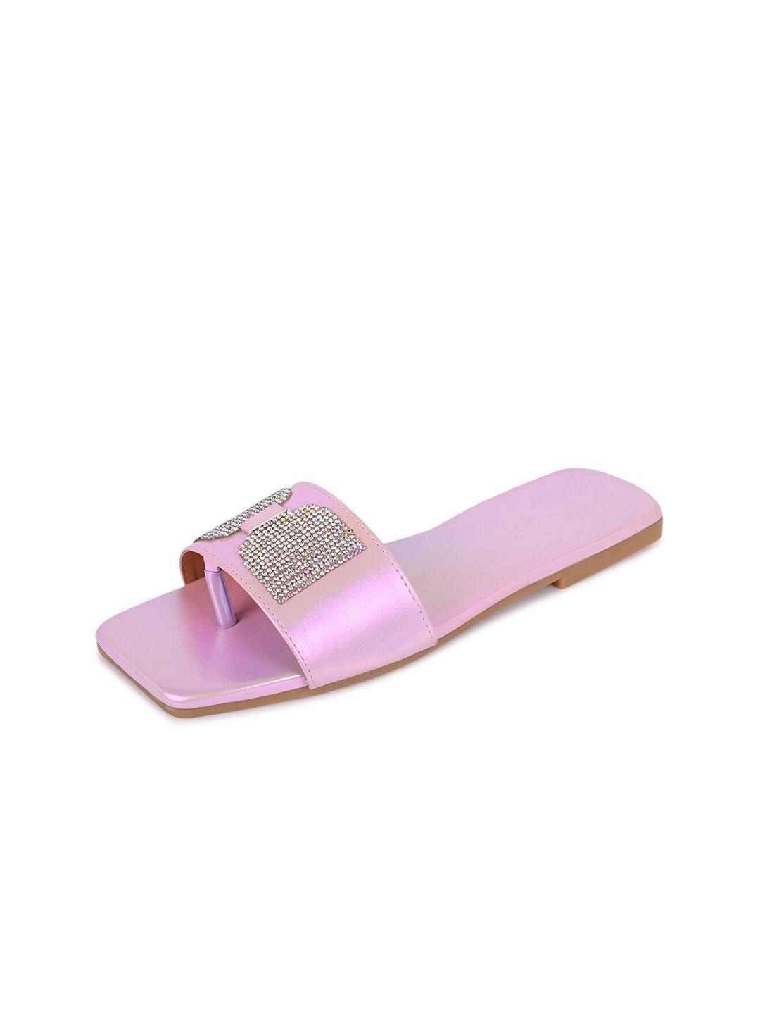 shoestail embellished open toe flats