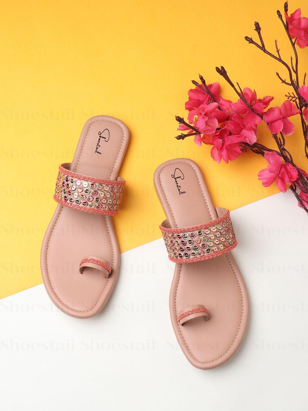 shoestail women embellished one toe flats
