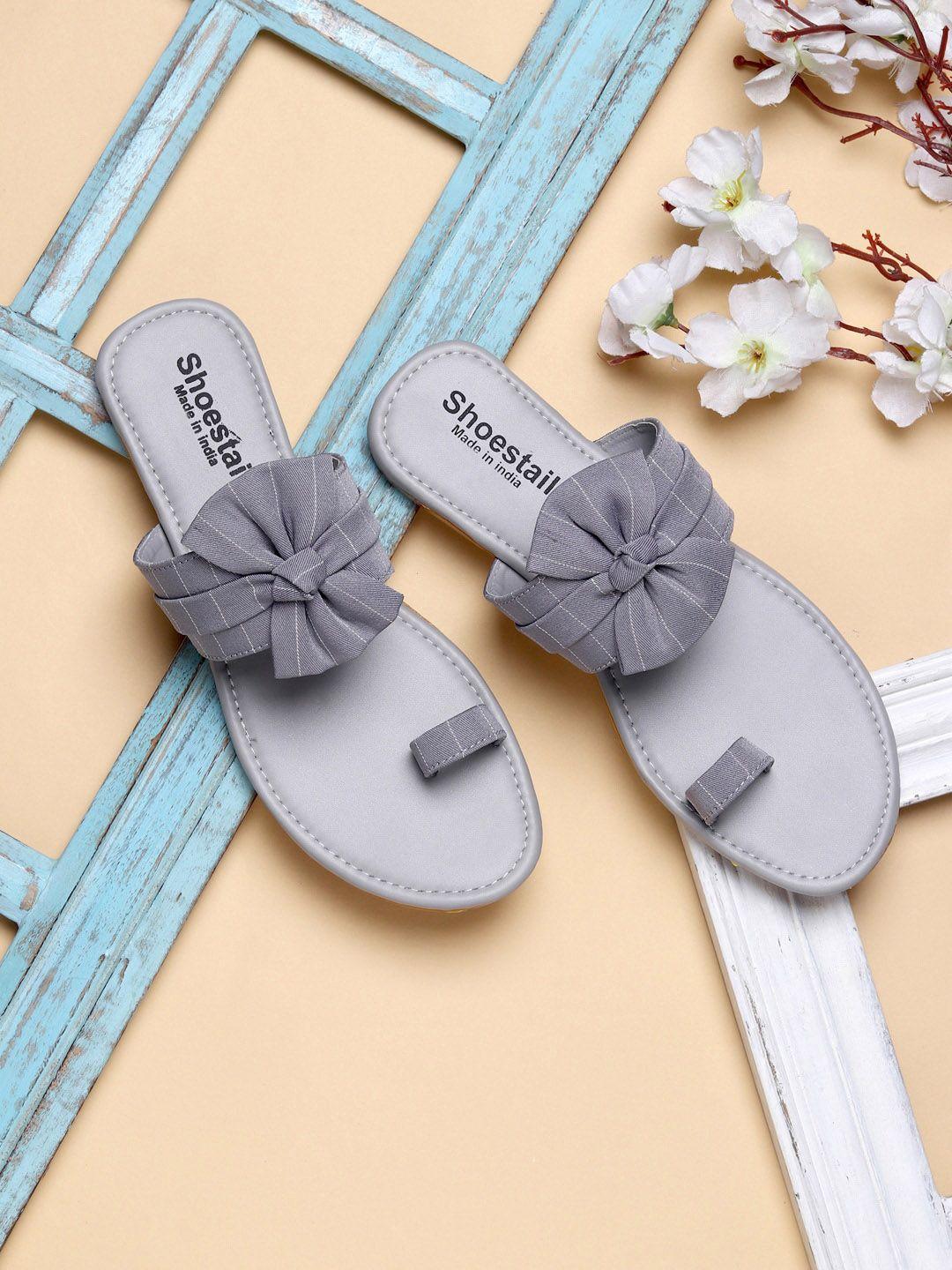 shoestail women grey one toe flats with bows