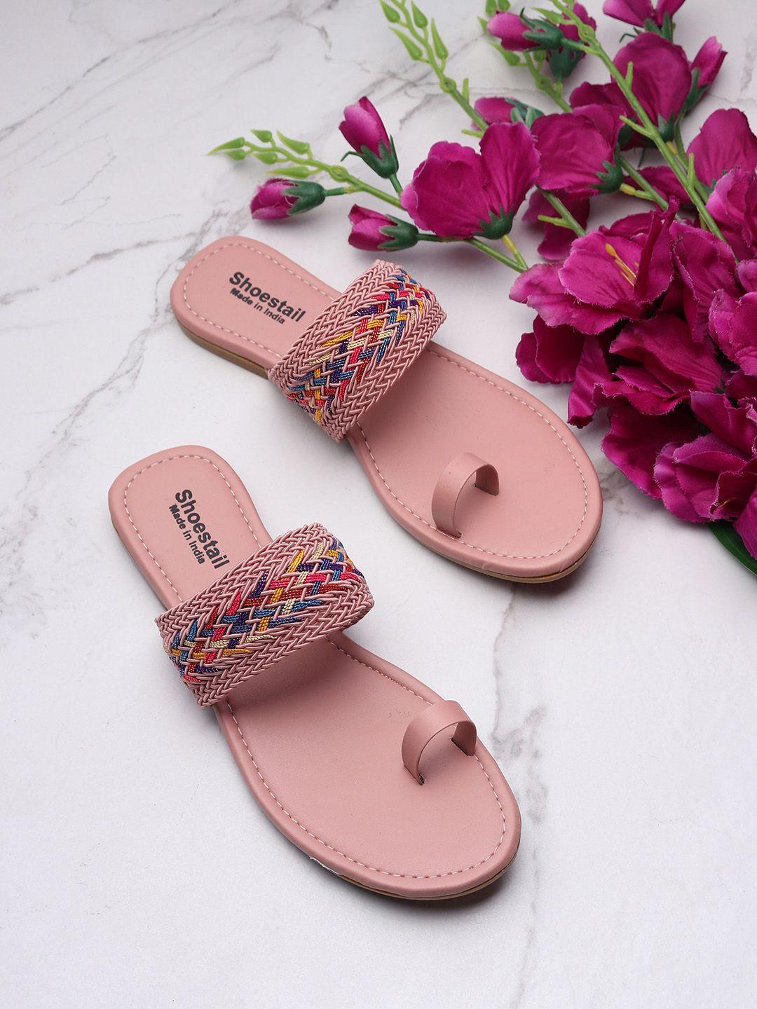 shoestail women peach-colored embellished one toe flats