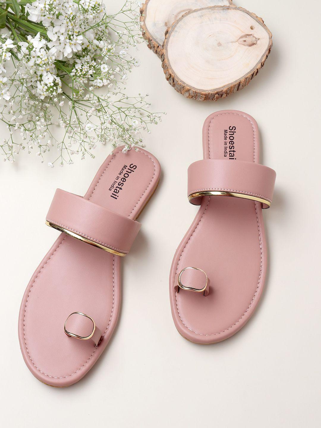shoestail women peach-coloured one toe flats