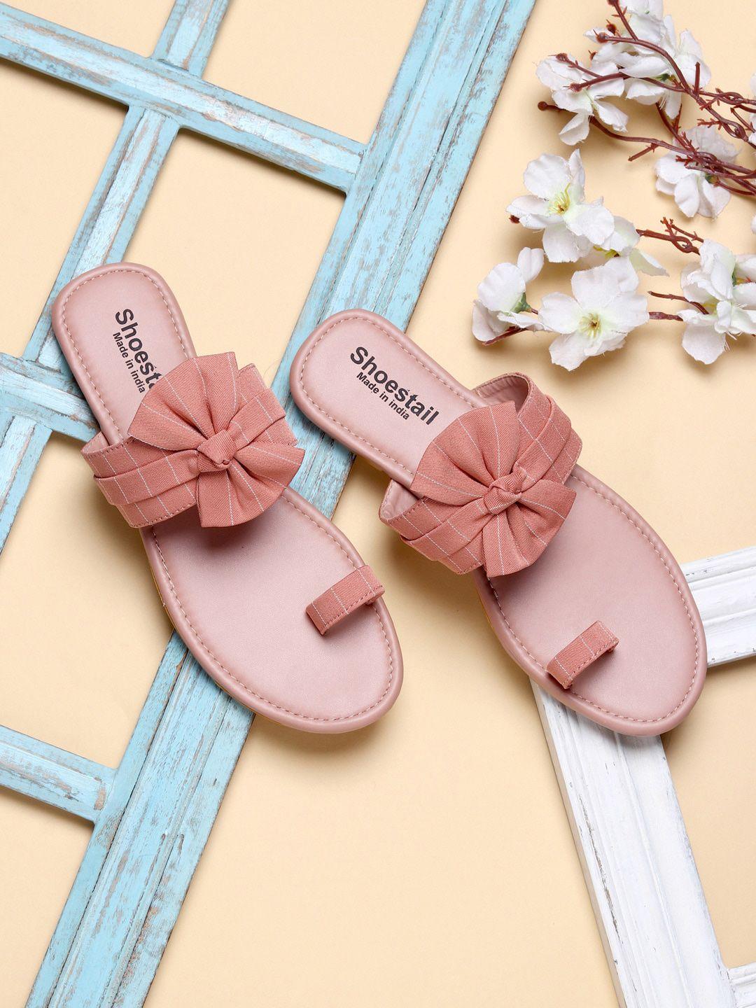 shoestail women peach-coloured one toe flats