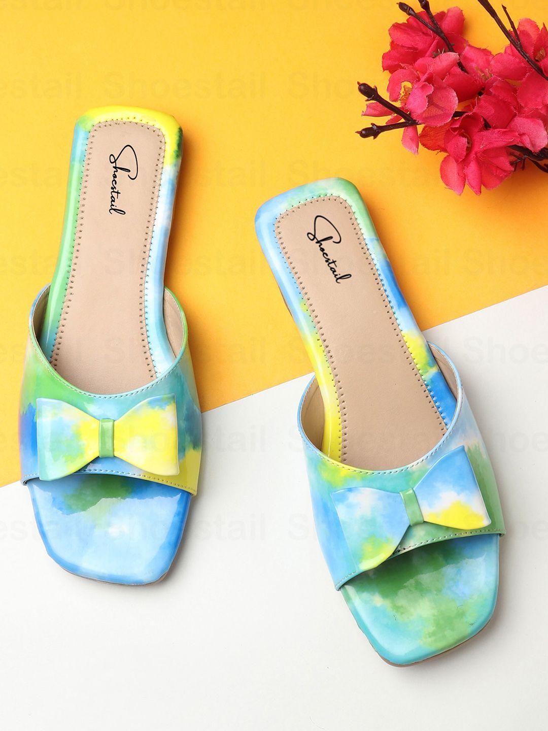 shoestail women printed open toe flats with bows