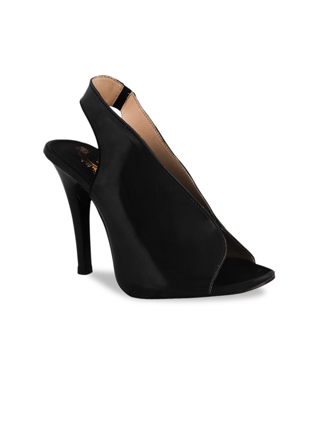 shoetopia black textured slim heeled with buckles