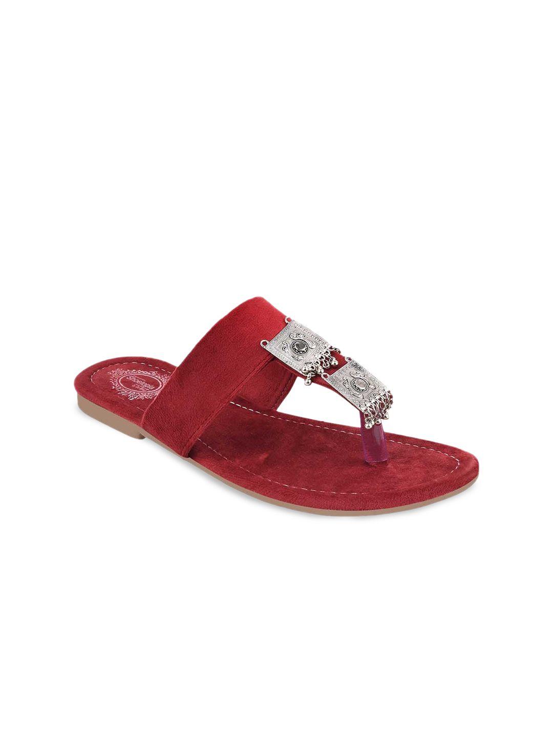 shoetopia embellished suede ethnic t-strap flats
