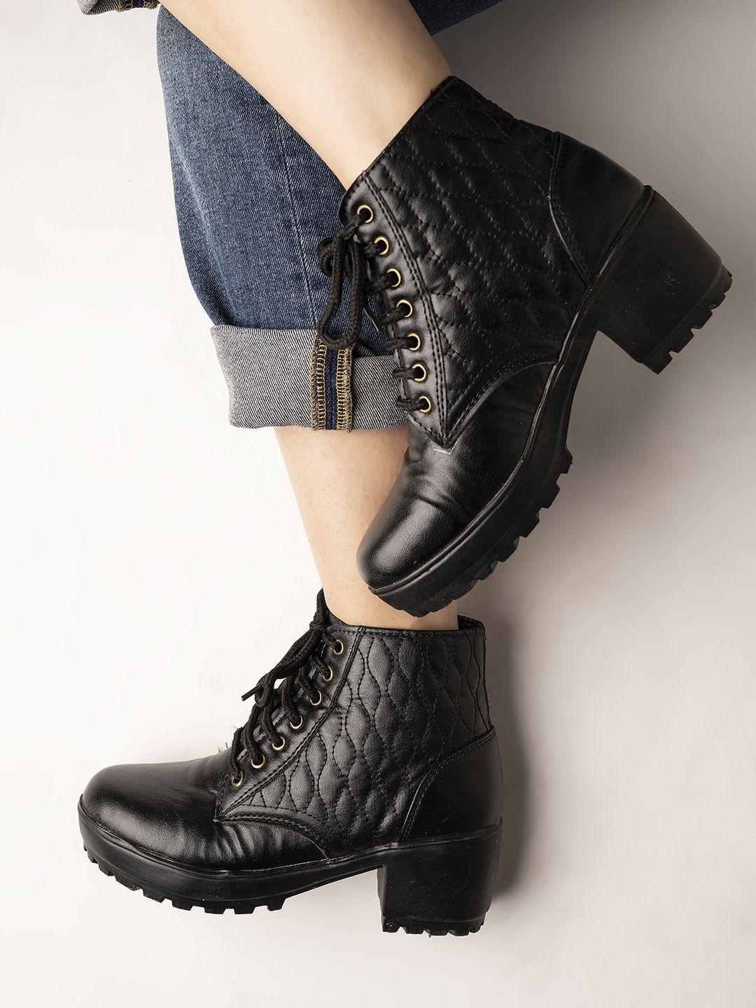 shoetopia girls black platform heeled boots