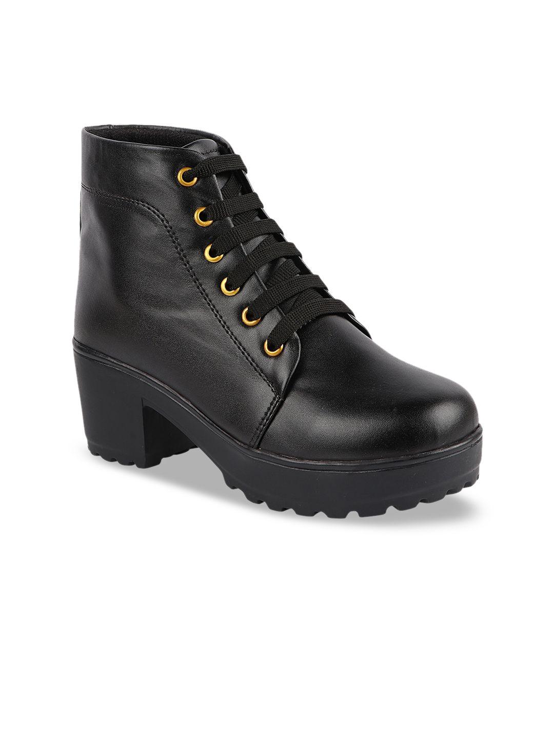 shoetopia girls black solid block heeled boots