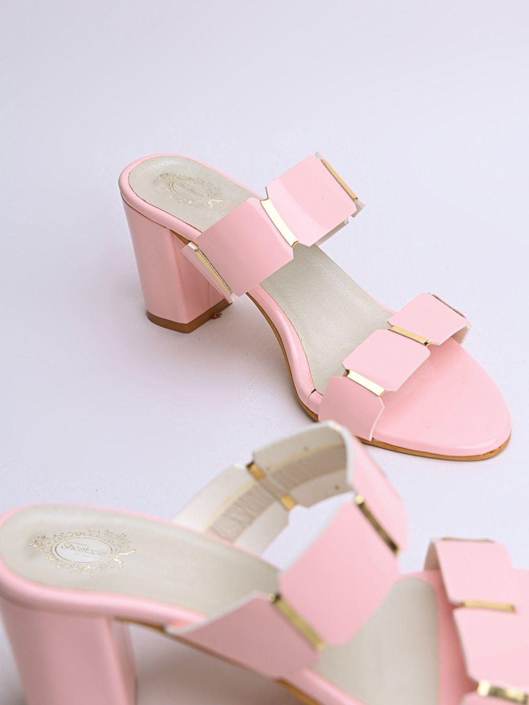shoetopia girls embellished two strap block heels