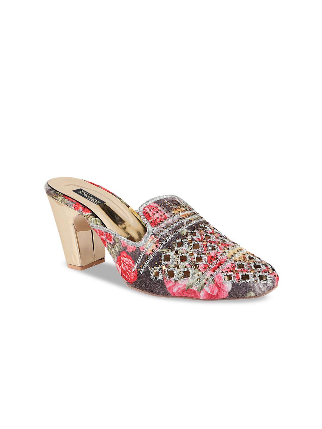 shoetopia girls ethnic embellished block heels mules