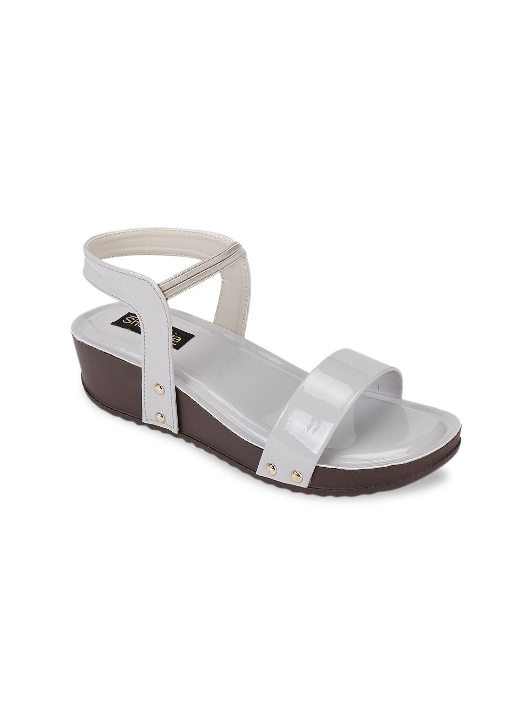shoetopia girls grey & silver-toned open toe wedges