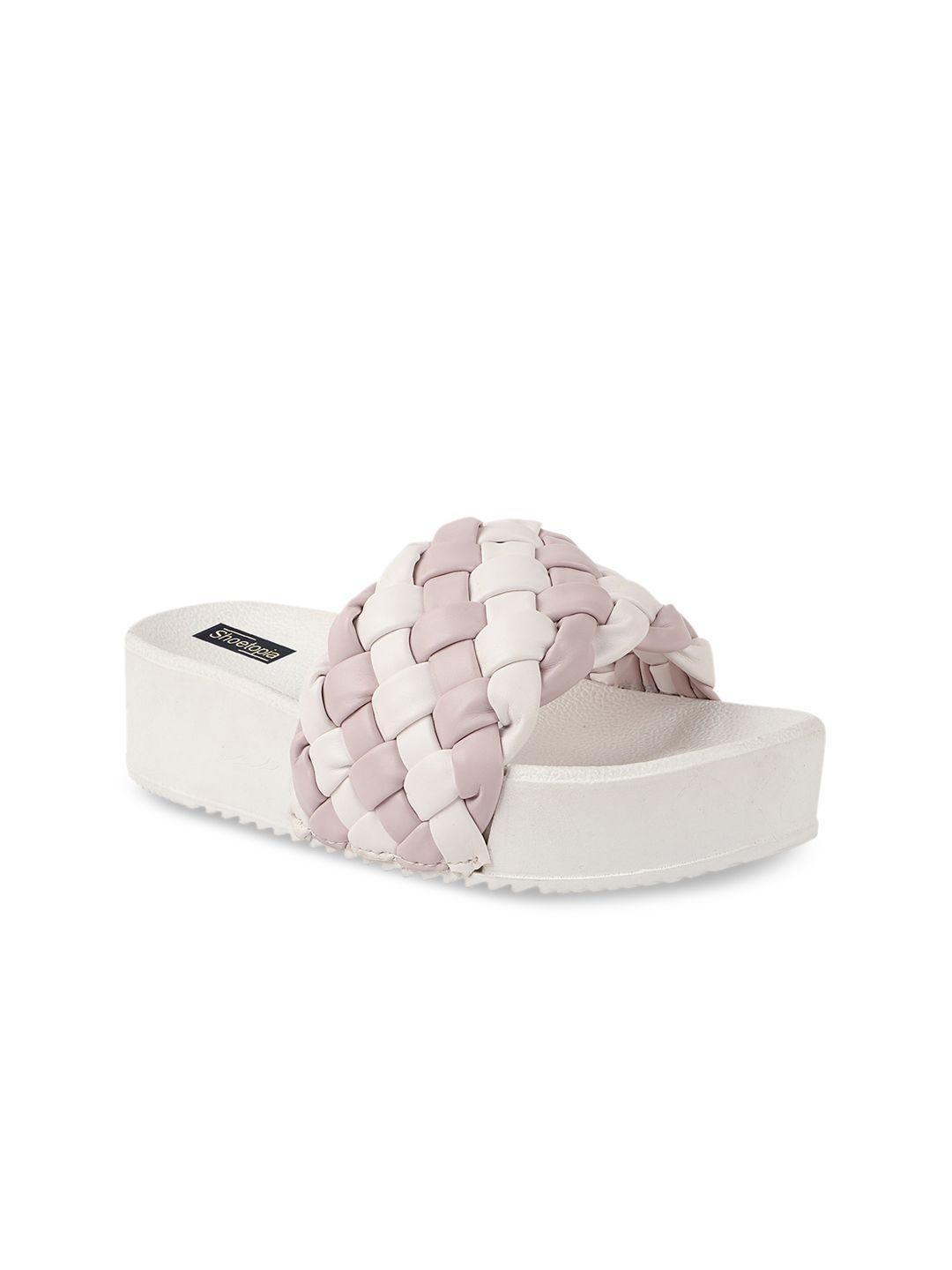 shoetopia girls pink & off white flatform heels
