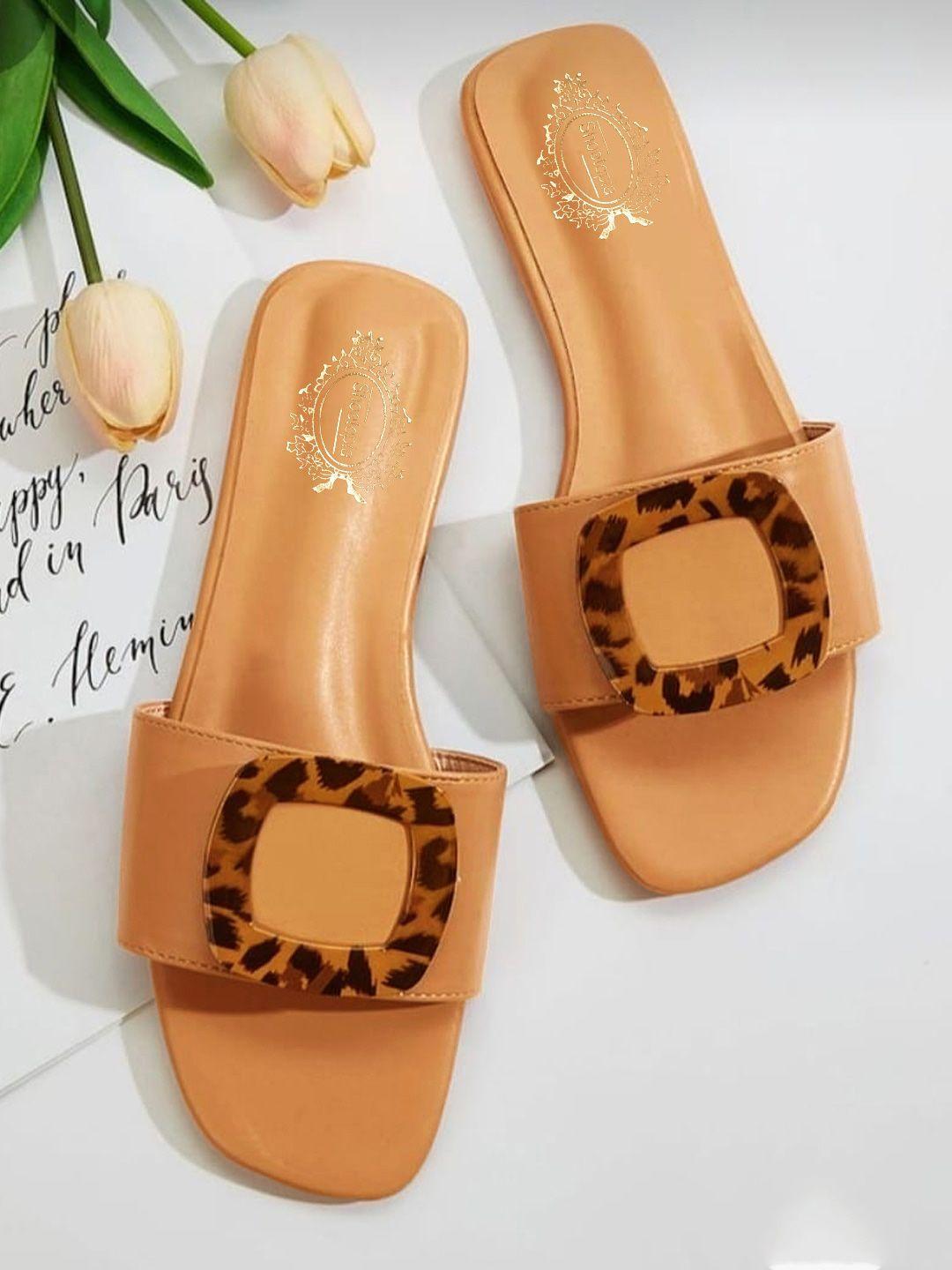 shoetopia girls tan printed open toe flats with bows