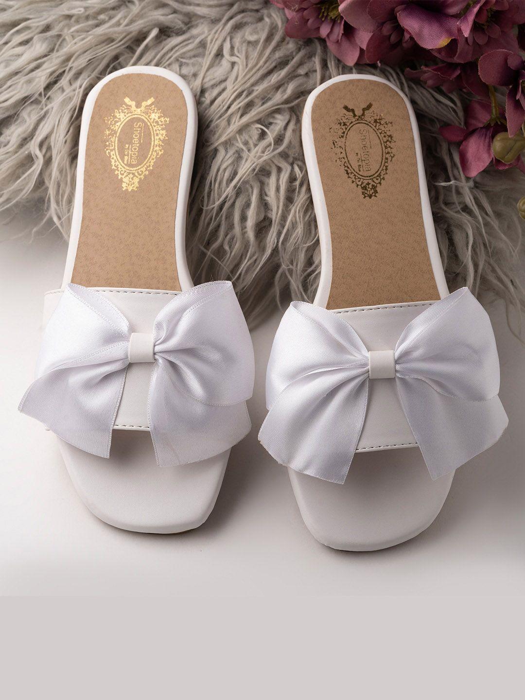 shoetopia girls white open toe flats with bows