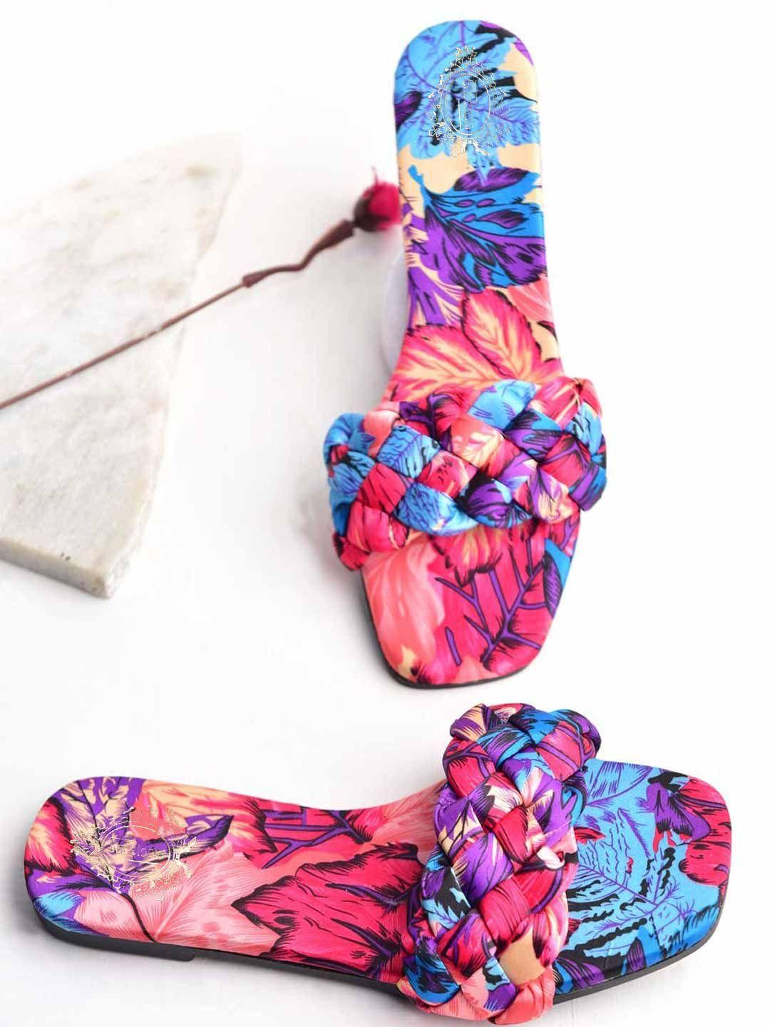 shoetopia women multicoloured textured open toe flats