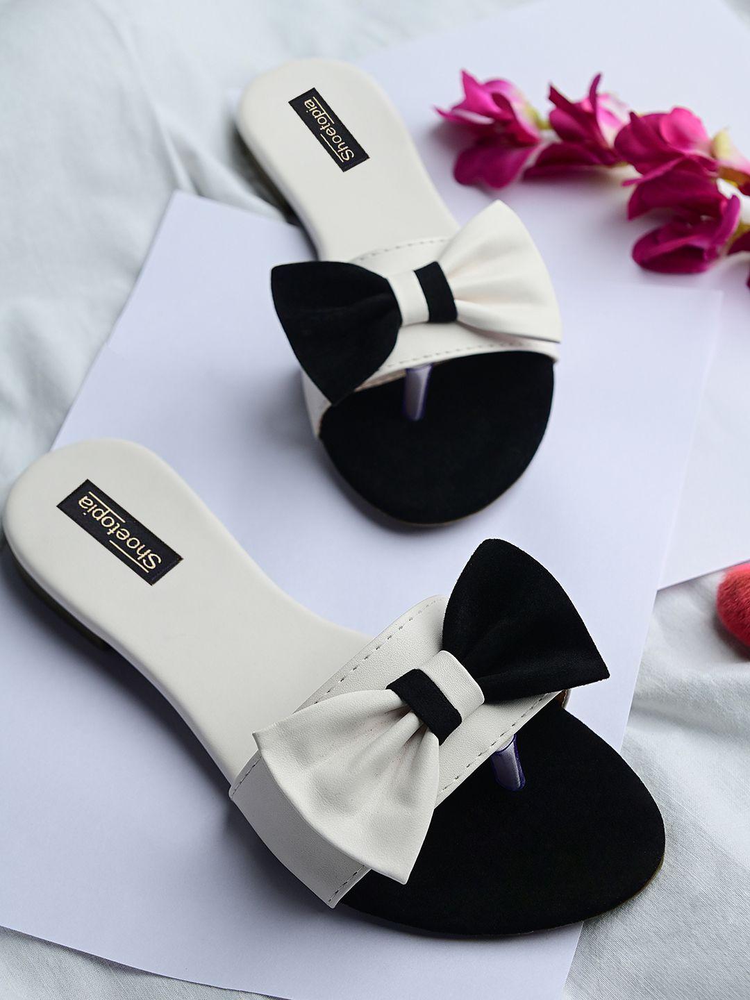 shoetopia women white & black colourblocked open toe flats