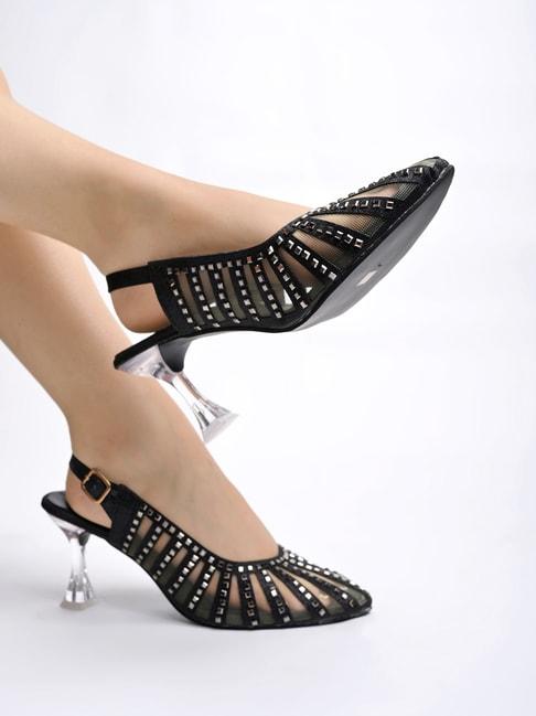 shoetopia women's black back strap stilettos