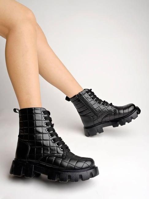 shoetopia women's black derby boots