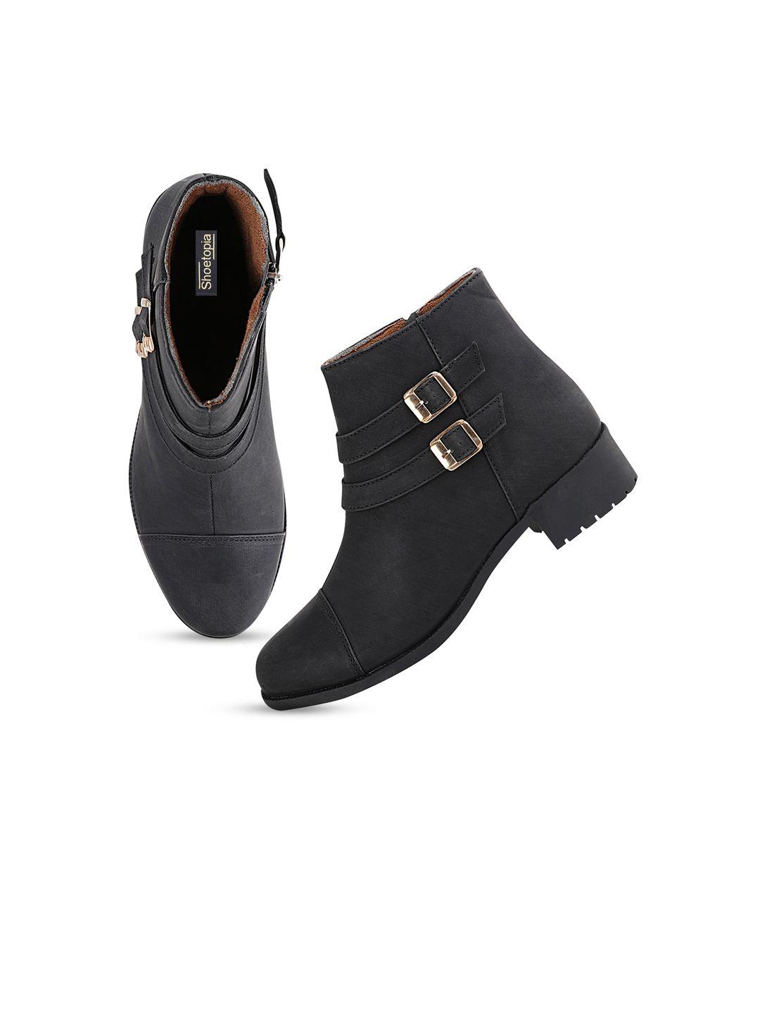 shoetopia black block heeled boots with buckles