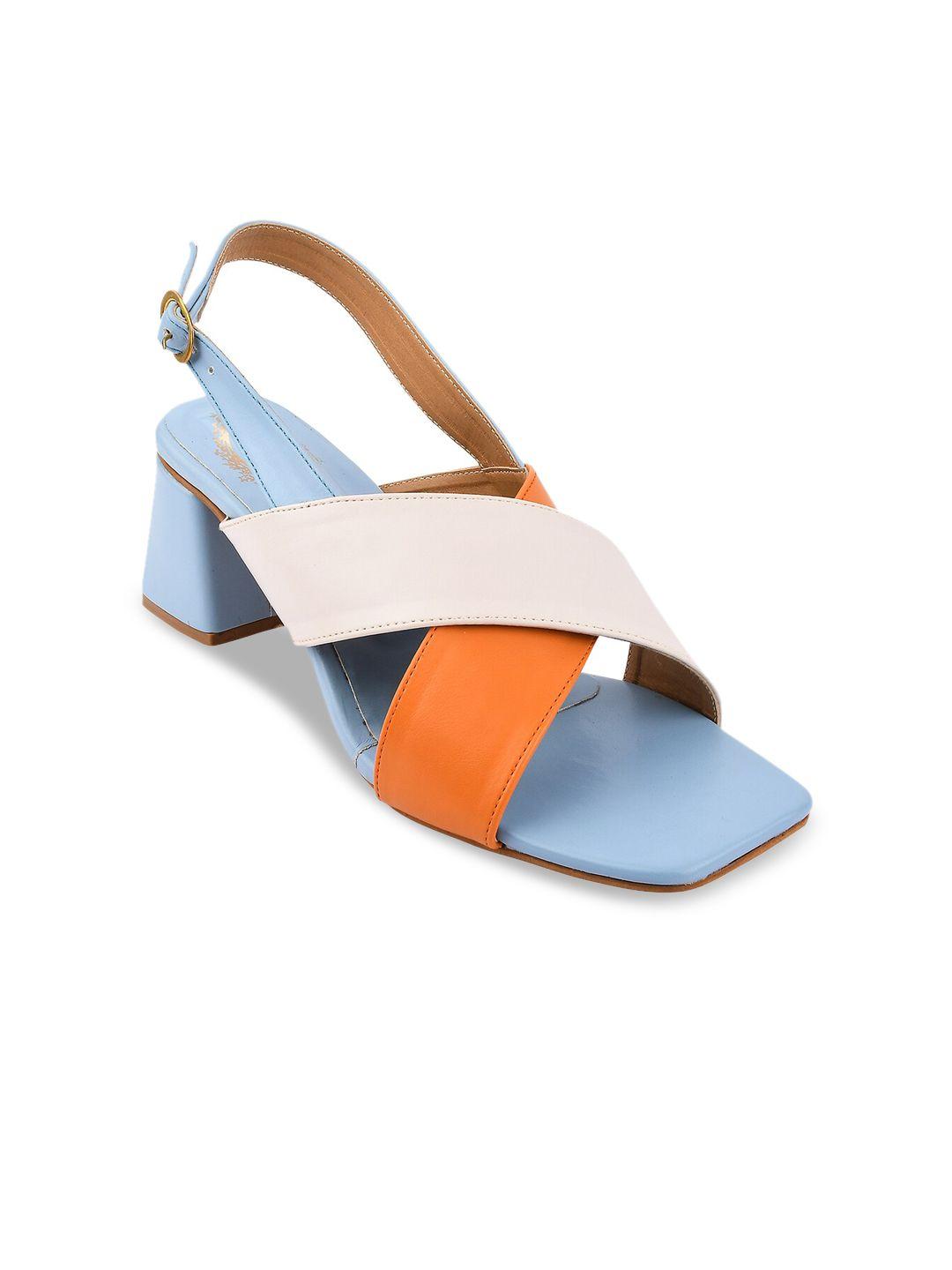 shoetopia blue & orange colourblocked block sandals