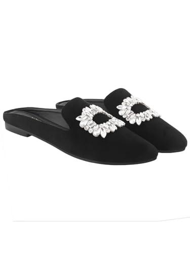 shoetopia classic embellished bow detailed black mules for women & girls-eu40