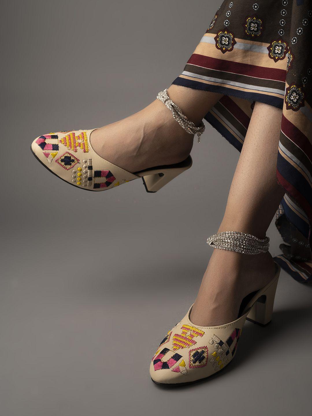 shoetopia embroidered ethnic peep toes block heels