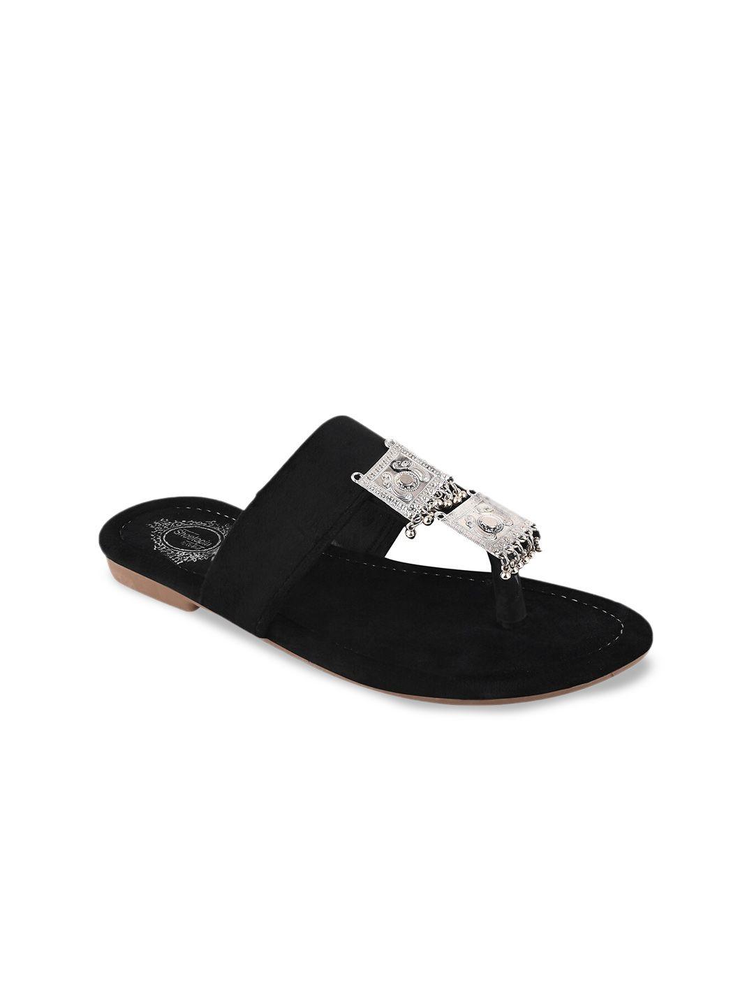 shoetopia ethnic embellished suede t-strap flats