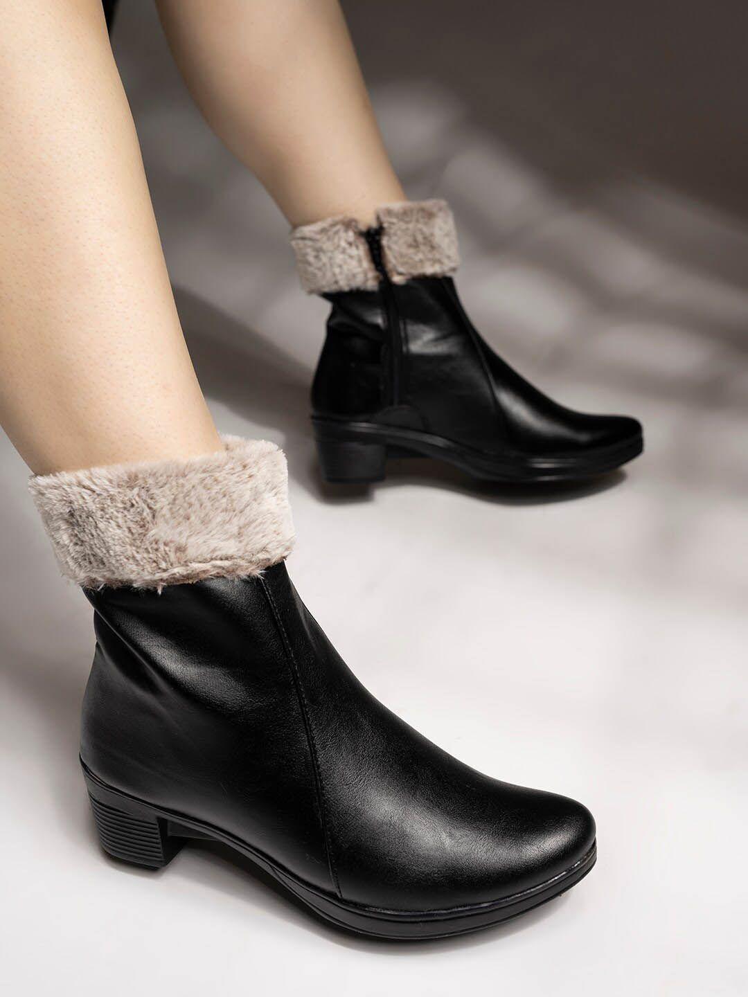 shoetopia girls black solid block heeled boots