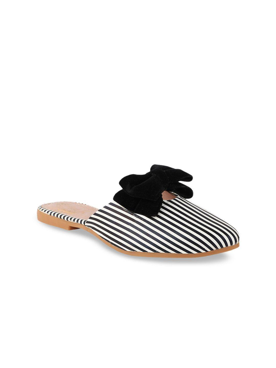 shoetopia girls black striped mules with bows