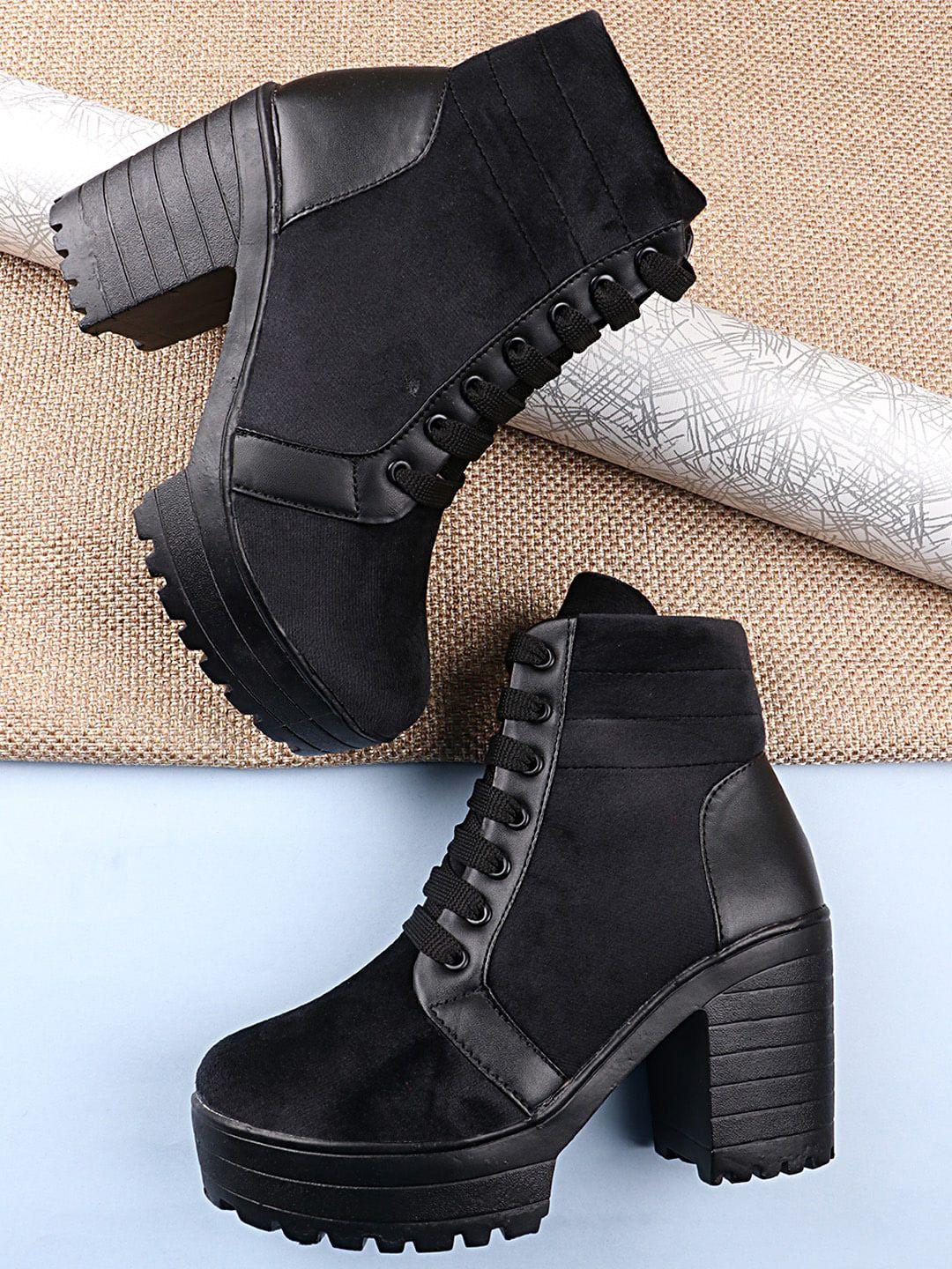 shoetopia girls black suede block heeled boots