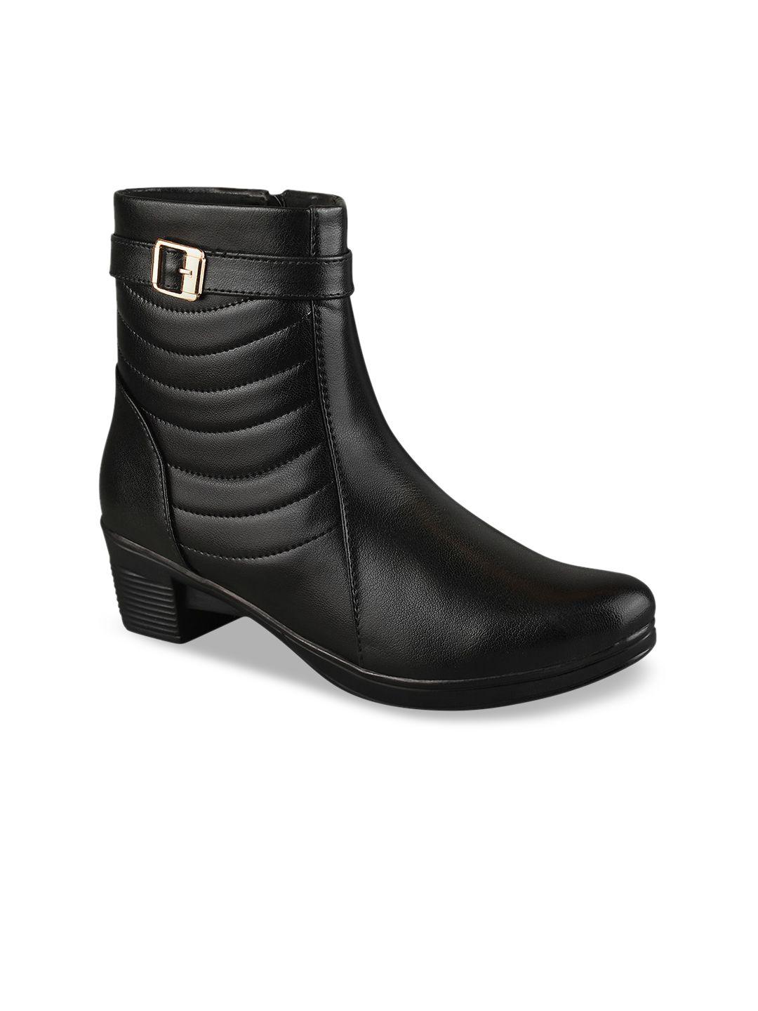 shoetopia girls mid top textured pointed toe block heel regular boots  with buckle detail