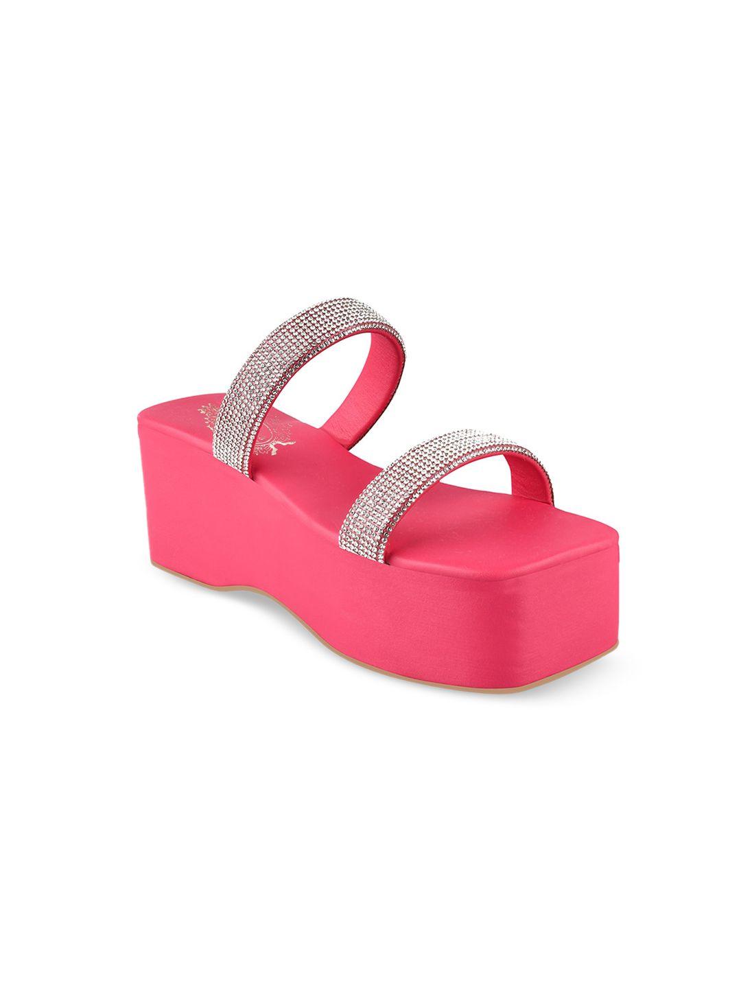 shoetopia girls pink colourblocked block sandals