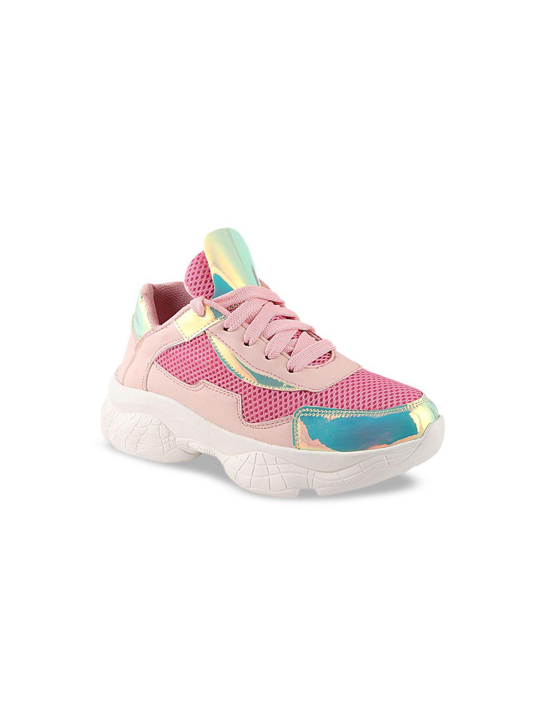 shoetopia girls pink colourblocked synthetic mid-top sneakers
