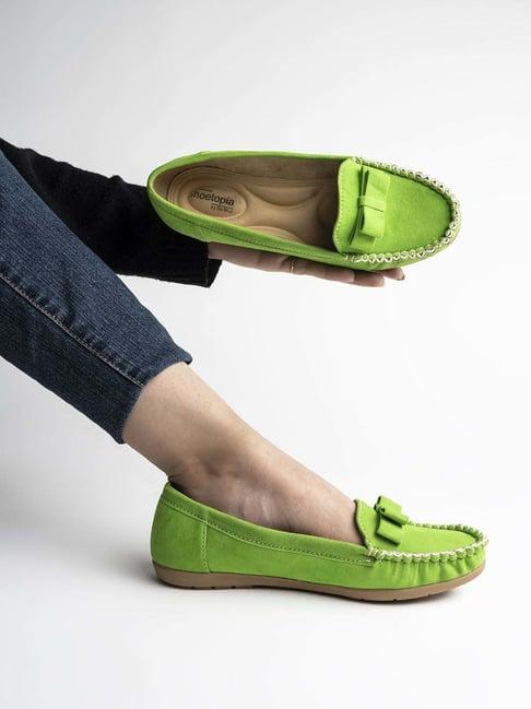 shoetopia kids green & beige casual loafers