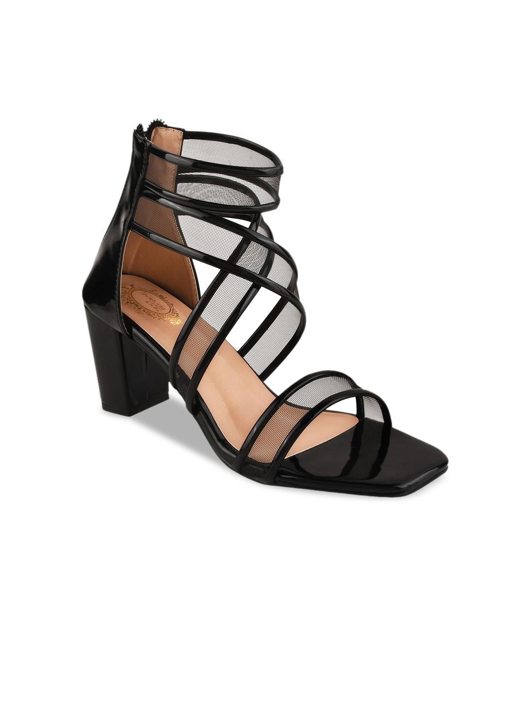 shoetopia mid top striped block heels with zip closure