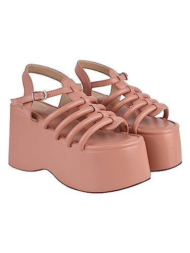 shoetopia multi straps peach platform heeled sandals for women & girls /uk8-eu41