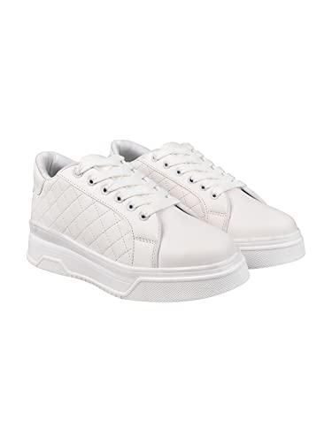 shoetopia quilted detail lace-up sneakers for women & girls/a-36/white/uk5