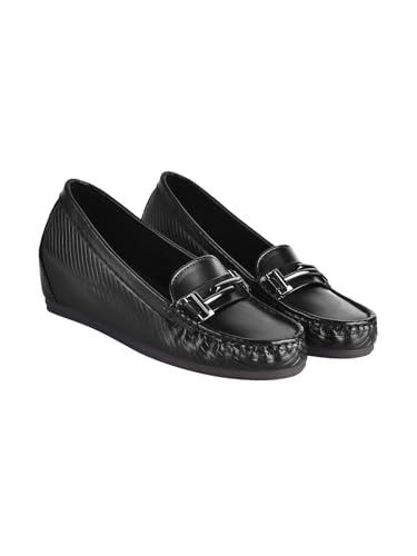 shoetopia smart casual buckle detailed black loafers for girls