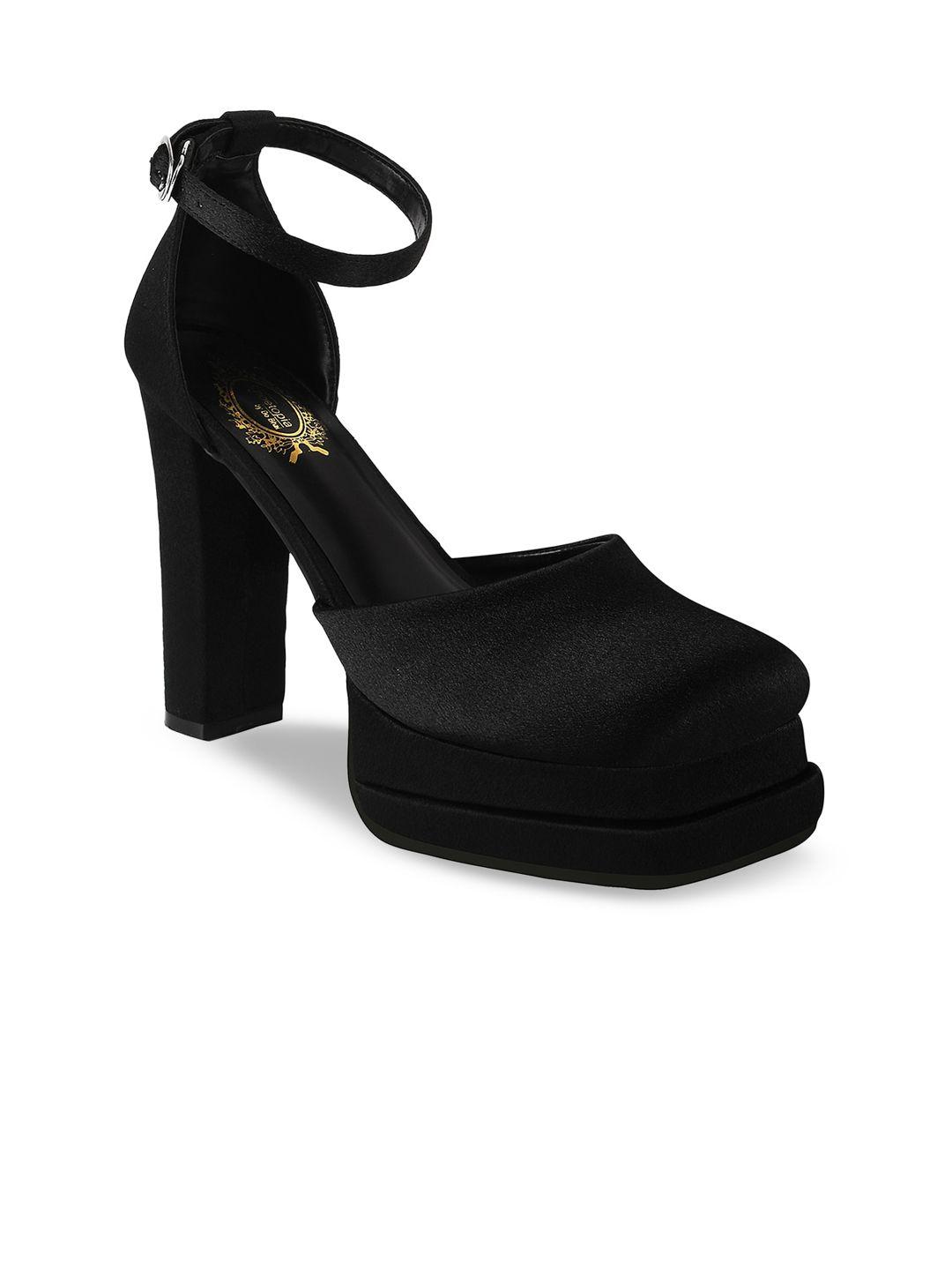 shoetopia square toe suede platform pumps with ankle loop