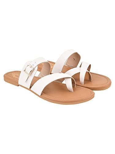 shoetopia stylish side buckle detailed white flats for women & girls /uk5