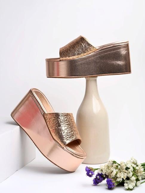 shoetopia women's rose gold casual wedges