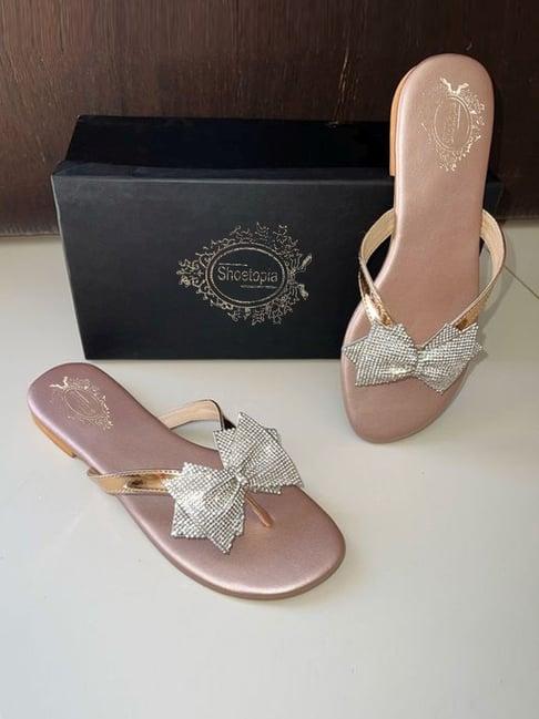 shoetopia women's rose gold thong sandals