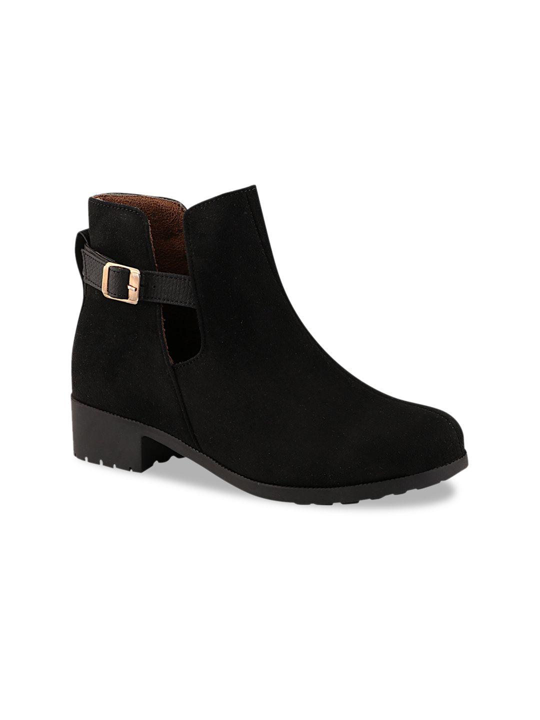 shoetopia women black solid heeled boots