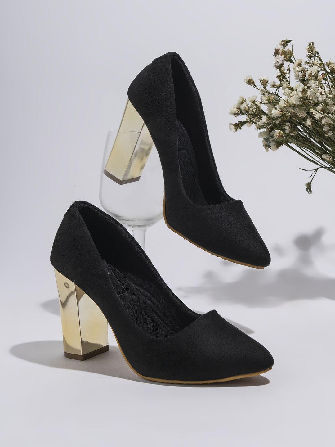 shoetopia women black solid pumps