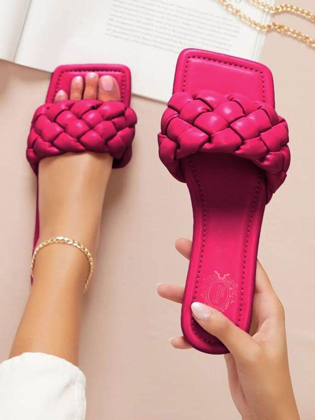 shoetopia women magenta embellished open toe flats