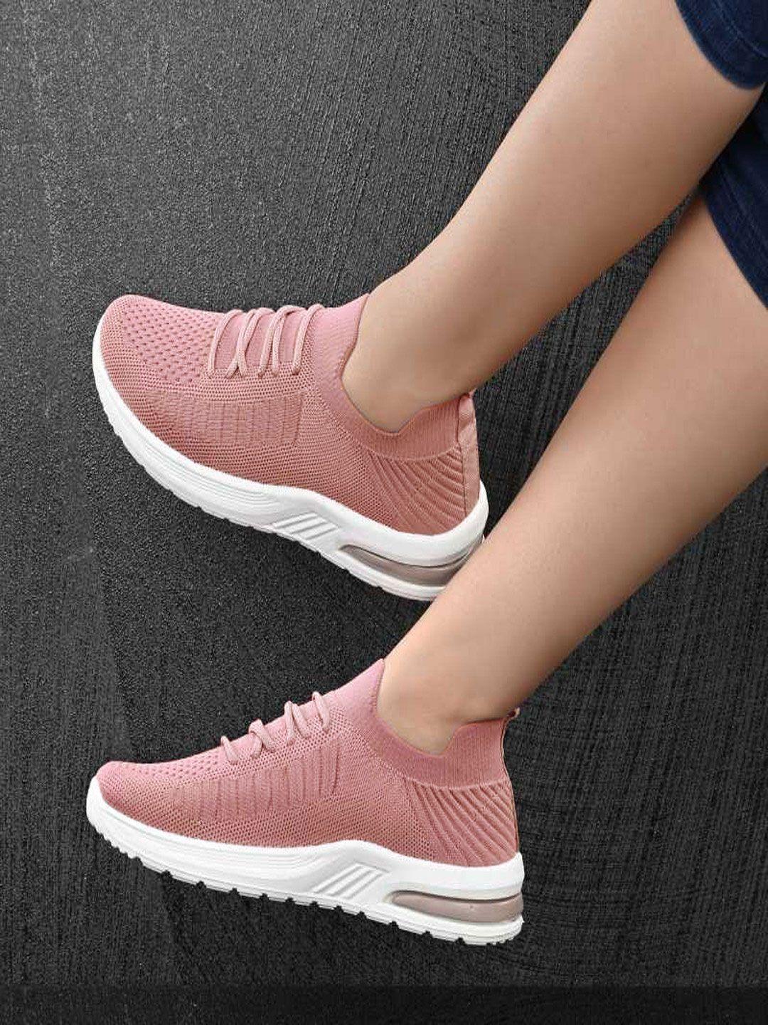 shoetopia women peach-colored woven design sneakers