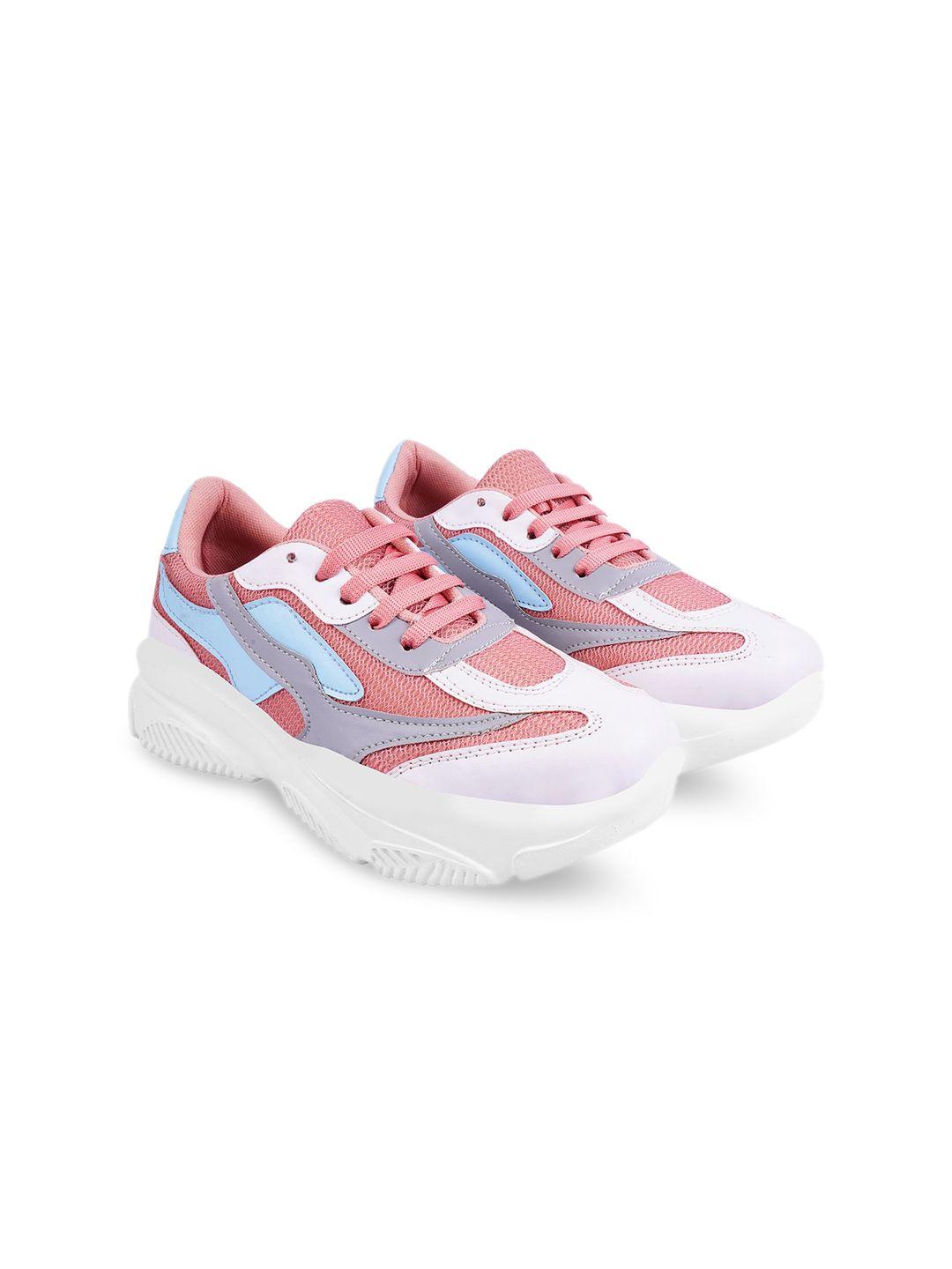 shoetopia women peach colourblocked sneakers