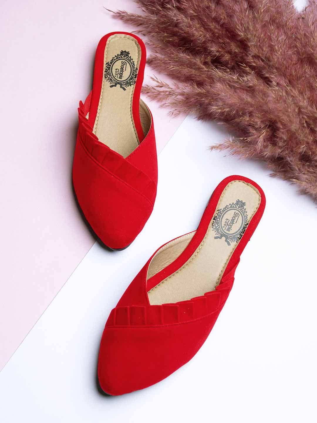 shoetopia women red solid velvet mules