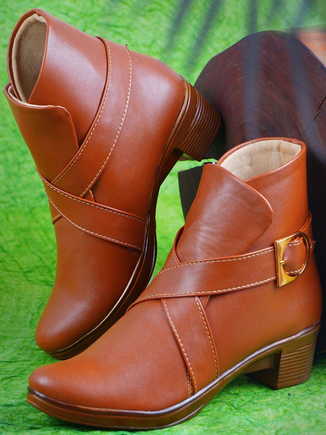 shoetopia women tan textured mid-top boots