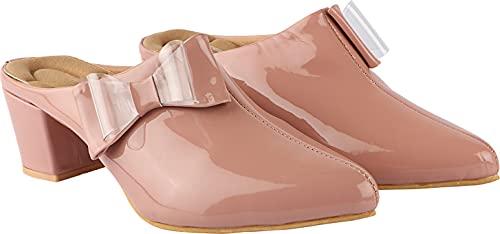 shoetopia womens/girls peach block mules with bows-eu37