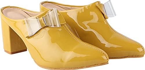 shoetopia womens/girls yellow block mules with bows-eu36